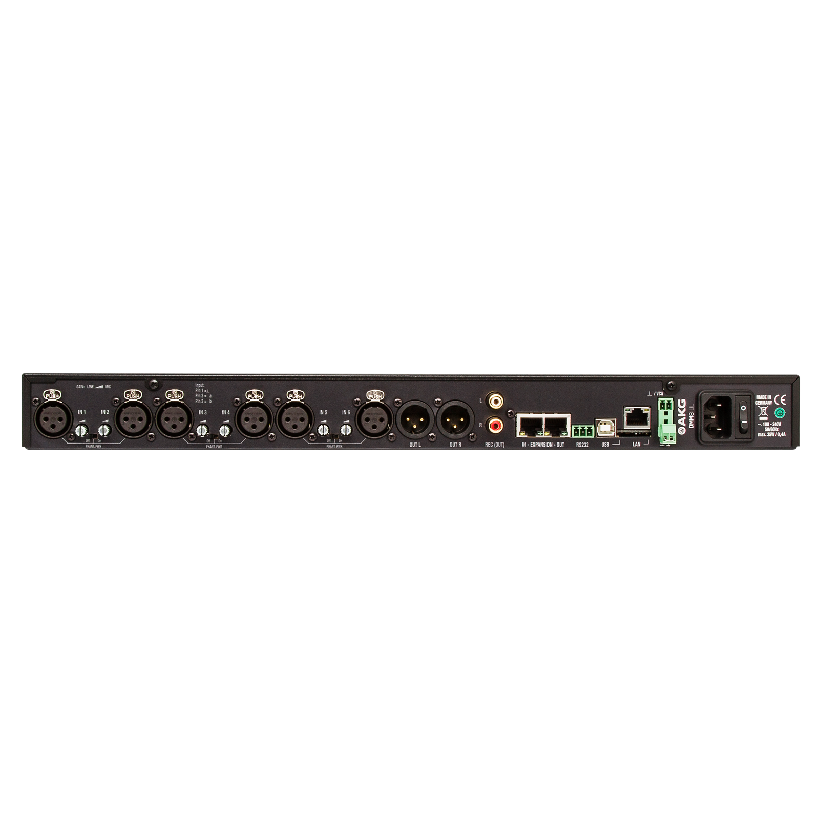 DMM8 UL - Black - Professional digital automatic microphone mixer w/LAN interface via Ethernet - Back